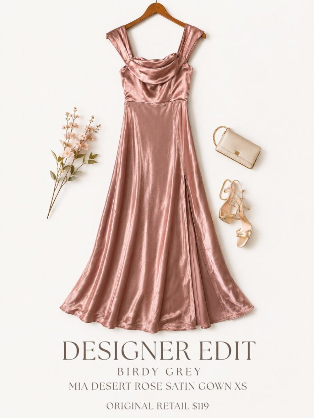 Birdy Grey Mia Desert Rose Satin Bridesmaid Gown XS Convertible Straps
